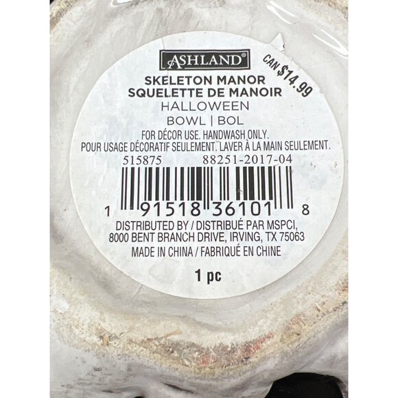 Ashland Skeleton Manor Halloween Bowl Black & White Ceramic Decorative Handwash - Picture 5 of 8